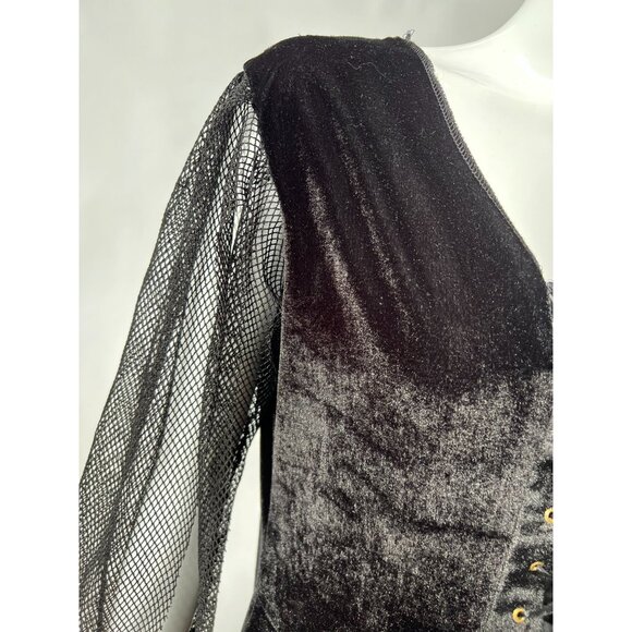 Medieval Renaissance Velvet Gown Costume With Mesh Sleeves & Lace-Up Front - Picture 6 of 16